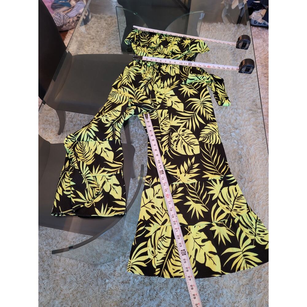 CATO Leaf Print Strapless Jumpsuit Women's Size Large Green Black Summer - Picture 10 of 11